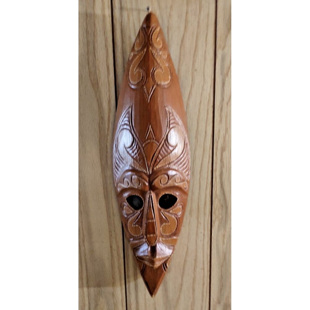 Hand Carved Wooden Decorative African Tribal Mask Love Turtle 18.5" x 5.5"